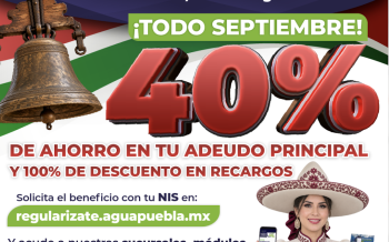 Agua de Puebla amplía en septiembre los beneficios del programa “Regularízate” con ahorro del 40% en adeudo y 100% en recargos